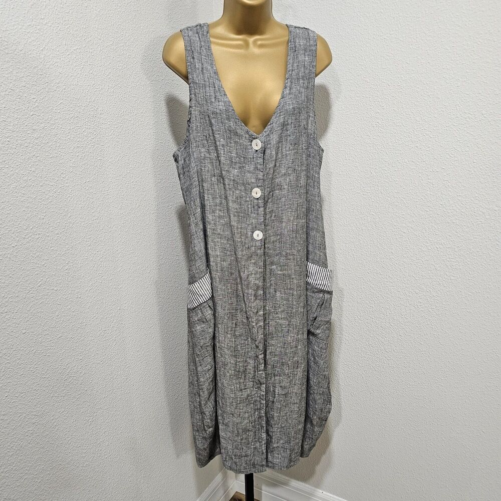 Gray Sleeveless Button-Front Linen Blend Dress Jacket